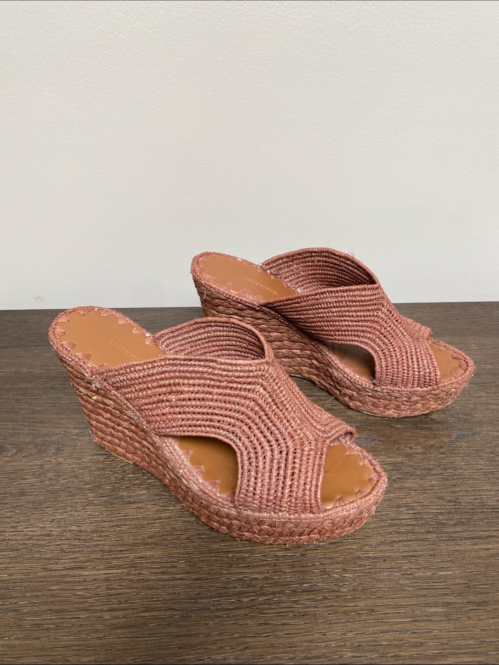 Carrie Forbes Lina Raffia Wedge Woven Platform Slide Sandals - Picture 3 of 8